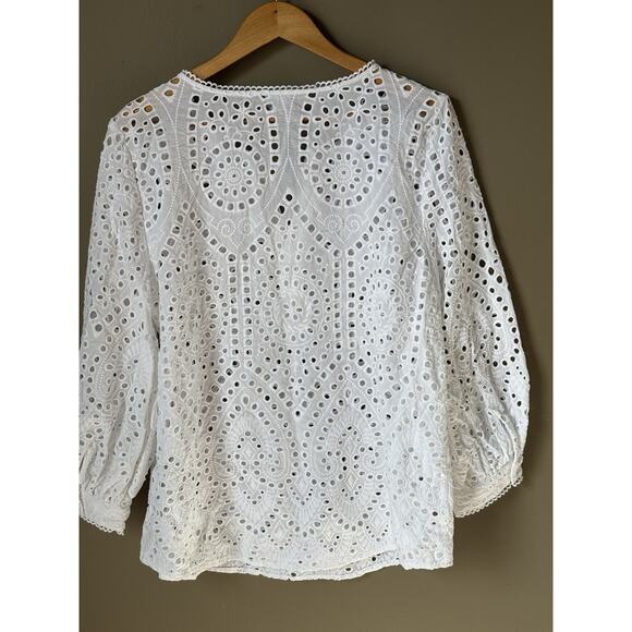 White 12 / 14 Eyelet Embroidered Shirt Top Blouse Pullover Stunning Classic - Picture 2 of 6